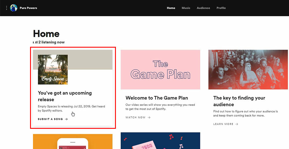 Spotify for Artist Home